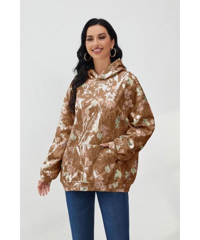 Womens Camo Hoodies Maple Leaf Print Oversized Hooded Sweatshirt Fleece Pullover Sweatshirts Long Sleeve with Pocket Brown $1...