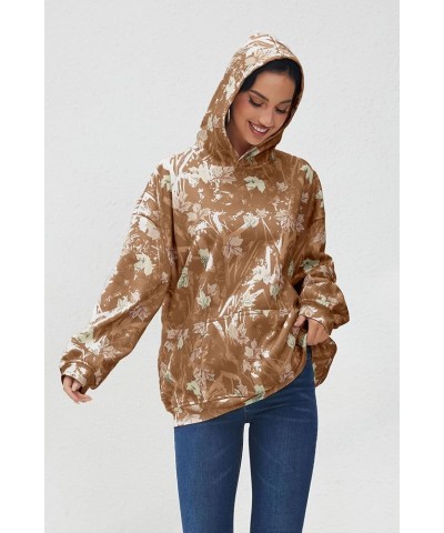 Womens Camo Hoodies Maple Leaf Print Oversized Hooded Sweatshirt Fleece Pullover Sweatshirts Long Sleeve with Pocket Brown $1...