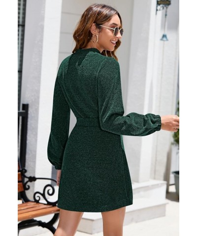 Women's 2023 Fall Winter Elegant Chenille Sweater Dress Mock Neck Long Sleeve Short Dresses with Belt Dark Green $20.39 Sweaters