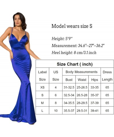 Backless Formal Dress V Neck Padded Floor Length Satin Gown Blue $22.94 Dresses