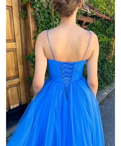 Spaghetti Straps Tulle Sweetheart Prom Dresses with Pockets Tea Length Formal Evening Gowns for Women Silver $23.22 Dresses