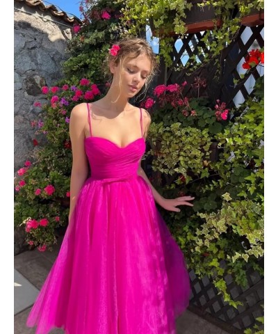 Spaghetti Straps Tulle Sweetheart Prom Dresses with Pockets Tea Length Formal Evening Gowns for Women Silver $23.22 Dresses