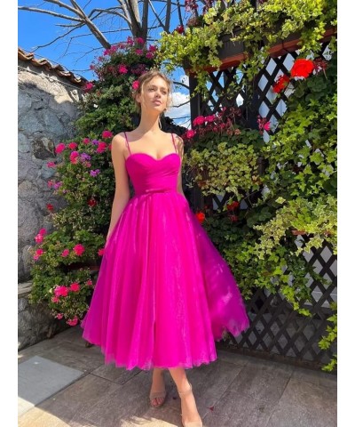 Spaghetti Straps Tulle Sweetheart Prom Dresses with Pockets Tea Length Formal Evening Gowns for Women Silver $23.22 Dresses