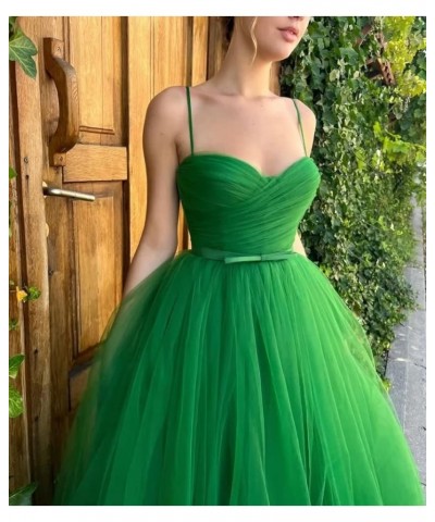 Spaghetti Straps Tulle Sweetheart Prom Dresses with Pockets Tea Length Formal Evening Gowns for Women Silver $23.22 Dresses