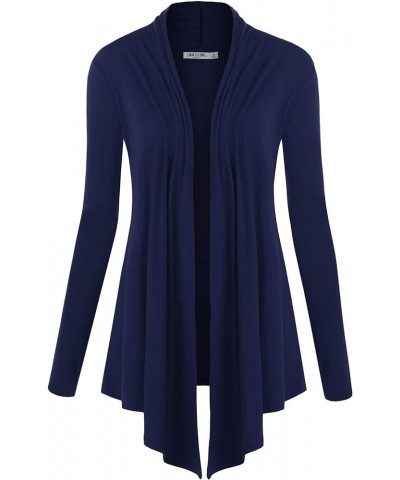 Women's Draped Front Open Cardigan Casual Long Sleeve Lightweight Cardigan Sweaters Duster Wsk850_navy $11.88 Sweaters