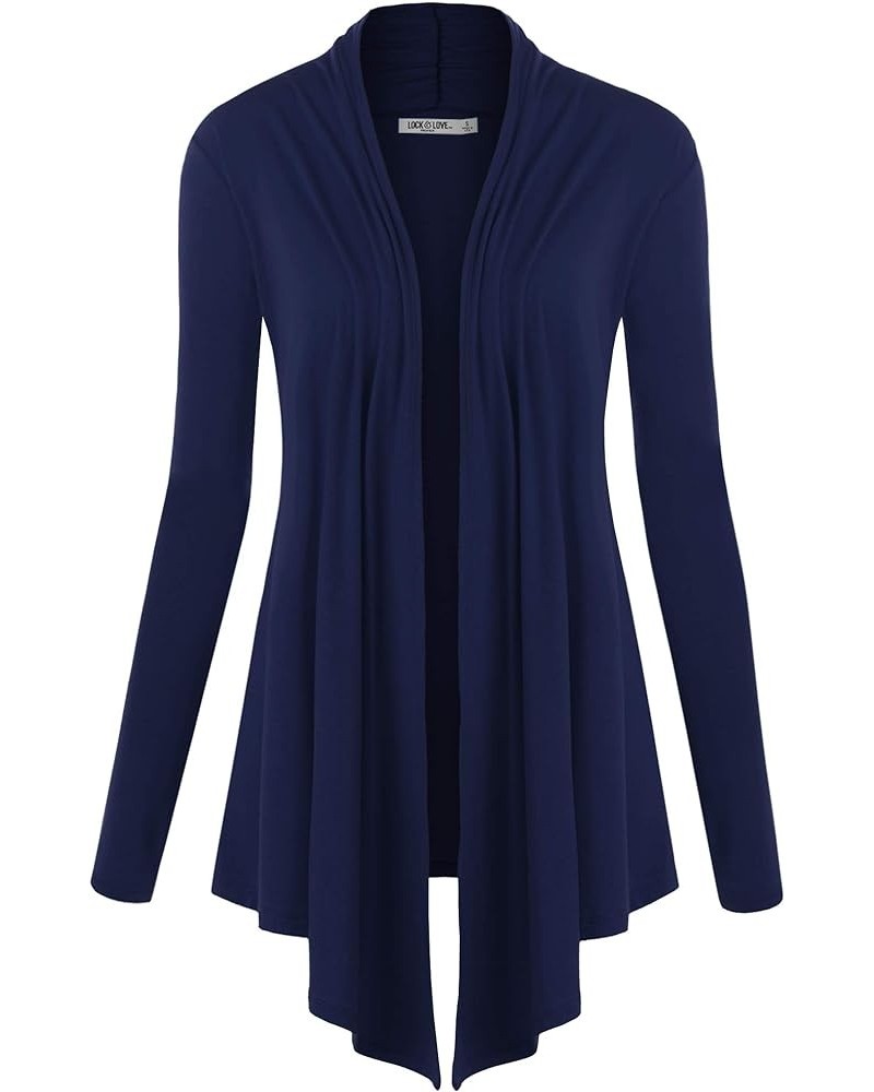 Women's Draped Front Open Cardigan Casual Long Sleeve Lightweight Cardigan Sweaters Duster Wsk850_navy $11.88 Sweaters