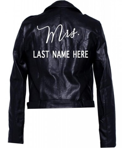 Mrs Black Crop Faux Leather Jacket, Wedding Gift for Her, Bride Jacket $37.09 Coats