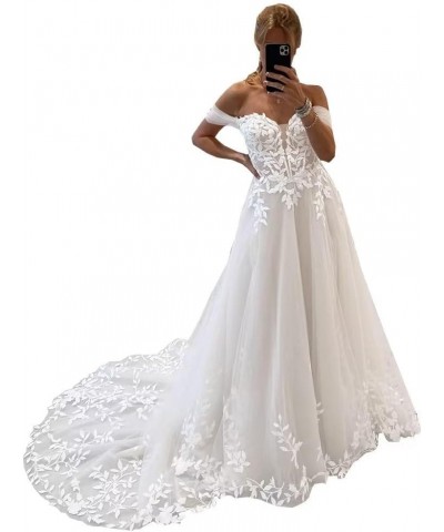 Lace Boho Wedding Dresses for Bride Tulle Appliques Wedding Gowns Off Shoulder Beach Bride Party Dress White $72.49 Dresses