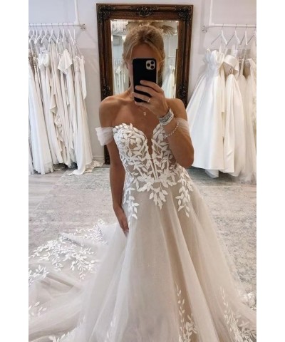 Lace Boho Wedding Dresses for Bride Tulle Appliques Wedding Gowns Off Shoulder Beach Bride Party Dress White $72.49 Dresses