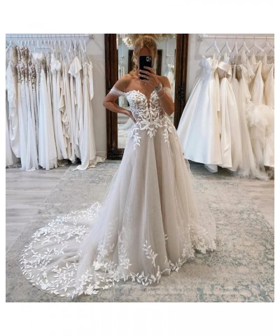 Lace Boho Wedding Dresses for Bride Tulle Appliques Wedding Gowns Off Shoulder Beach Bride Party Dress White $72.49 Dresses