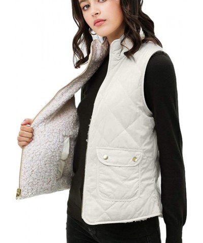 Women’s Quilted Vest – Reversible Lightweight Sleeveless Full Zip Up Faux Fur Lining Gilet Jacket with Pockets Ivory $22.17 V...