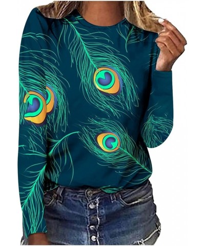 2023 Crewneck Long Sleeve Tops for Women Peacock Feather Pattern Fall Clothes Evil Eyes Retro Novelty Pullover Shirts Blouses...