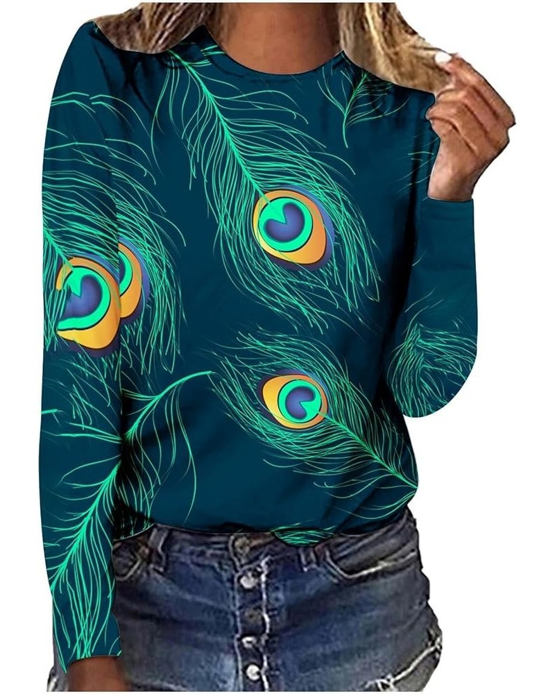 2023 Crewneck Long Sleeve Tops for Women Peacock Feather Pattern Fall Clothes Evil Eyes Retro Novelty Pullover Shirts Blouses...