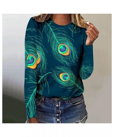 2023 Crewneck Long Sleeve Tops for Women Peacock Feather Pattern Fall Clothes Evil Eyes Retro Novelty Pullover Shirts Blouses...