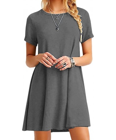 Womens Casual Swing Round Neck Short Sleeve Loose Summer Shirt Tunic Dress Grey $11.50 Dresses