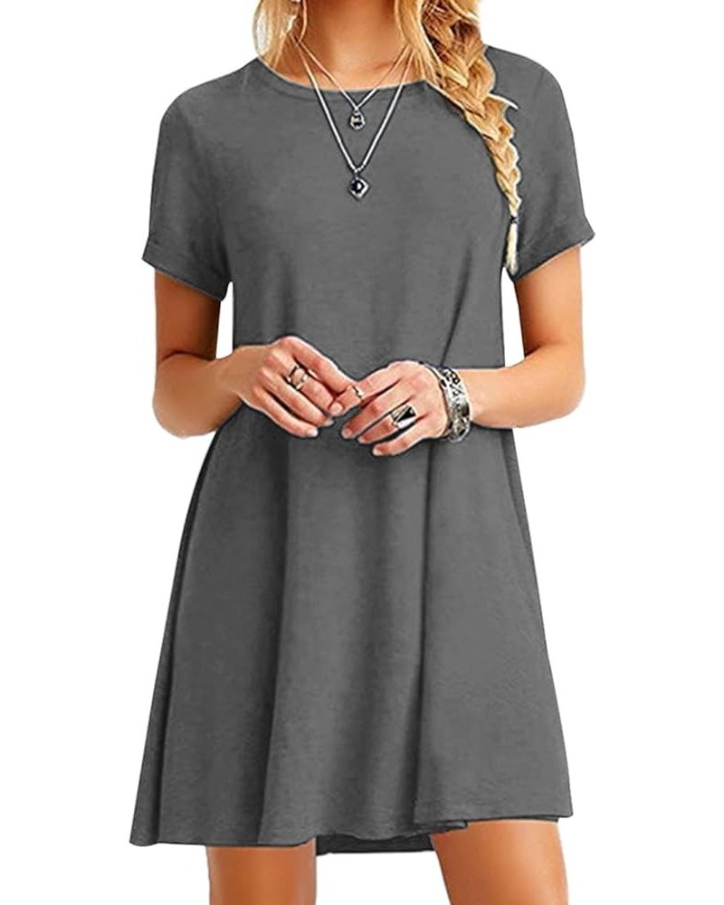 Womens Casual Swing Round Neck Short Sleeve Loose Summer Shirt Tunic Dress Grey $11.50 Dresses