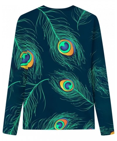 2023 Crewneck Long Sleeve Tops for Women Peacock Feather Pattern Fall Clothes Evil Eyes Retro Novelty Pullover Shirts Blouses...