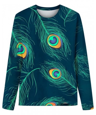 2023 Crewneck Long Sleeve Tops for Women Peacock Feather Pattern Fall Clothes Evil Eyes Retro Novelty Pullover Shirts Blouses...