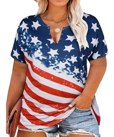 Plus Size USA Flag V-Neck T-Shirt Women Distressed American Flag Graphic Tees Short Sleeve 4th of July Patriotic Tops Multico...