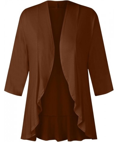 Cardigan for Women Lightweight Summer 3/4 Sleeve Cardigans Dressy Casual Open Front Ruffle Kimono Cardigan Duster A Brown $10...