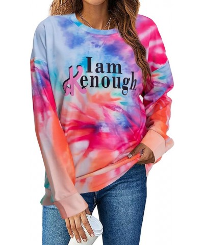 I am Enough Sweatshirts Women Funny Party Shirts Cute Letter Print Streetwear Tee Casual Long Sleeve Loose Fit Tops Tie Dye $...