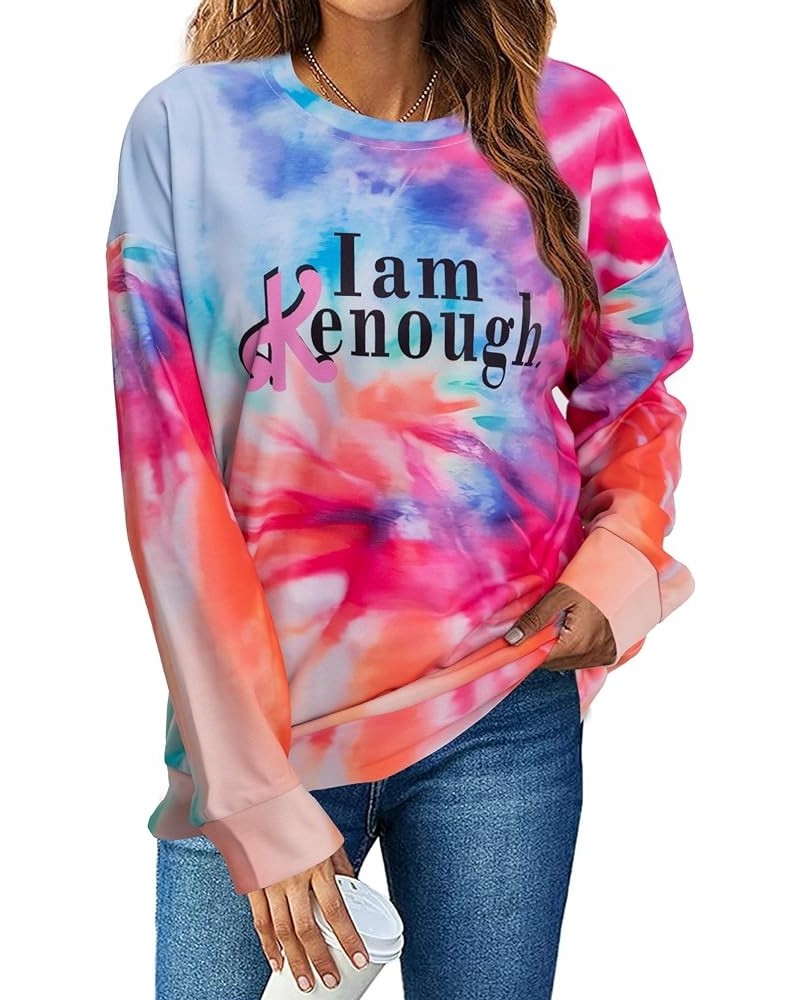 I am Enough Sweatshirts Women Funny Party Shirts Cute Letter Print Streetwear Tee Casual Long Sleeve Loose Fit Tops Tie Dye $...