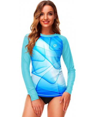 Womens Gradient Rash Guard UPF 50+ Swim Shirts Surfing Top with Thumb Hole Water Blue $18.87 Swimsuits