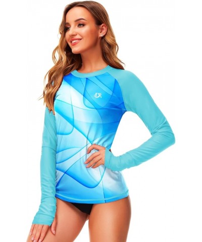 Womens Gradient Rash Guard UPF 50+ Swim Shirts Surfing Top with Thumb Hole Water Blue $18.87 Swimsuits