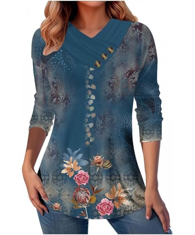 Womens Tops Dressy Casual Long Sleeve Shirts for Women Fashion Tunic Tops Lightweight Sweatshirts Vintage Tees G-blue $4.75 Tops