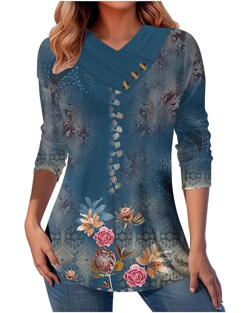 Womens Tops Dressy Casual Long Sleeve Shirts for Women Fashion Tunic Tops Lightweight Sweatshirts Vintage Tees G-blue $4.75 Tops