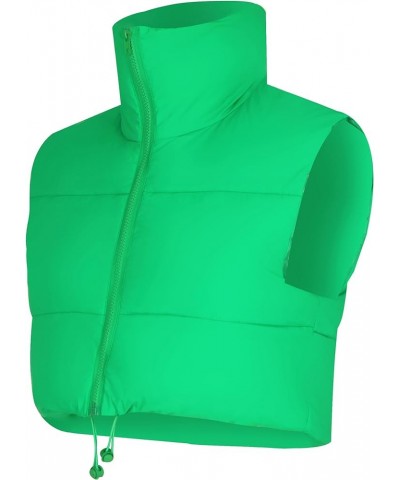 Women's Winter Crop Vest Puffer Zip Up Stand Collar Lightweight Sleeveless Padded Bodywarmer Gilet Flu Green $13.91 Vests