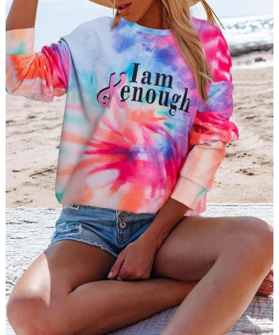 I am Enough Sweatshirts Women Funny Party Shirts Cute Letter Print Streetwear Tee Casual Long Sleeve Loose Fit Tops Tie Dye $...