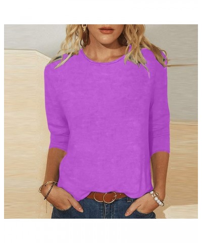 Plus Size Summer Tops for Women 3/4 Sleeve Crew Neck Blouses Casual Loose Solid/Gradient T Shirts Three Quarters Tees B01-pur...