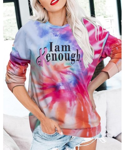 I am Enough Sweatshirts Women Funny Party Shirts Cute Letter Print Streetwear Tee Casual Long Sleeve Loose Fit Tops Tie Dye $...