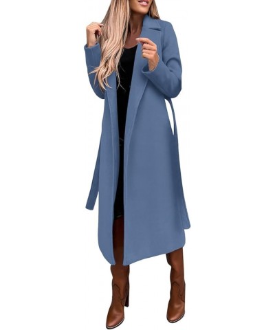 Women's Trench Coats Woolen Blend Elegant Long Belted Overcoat Notched Lapel Slim Fit Dressy Cardigan Winter Jacket Blue-a $1...