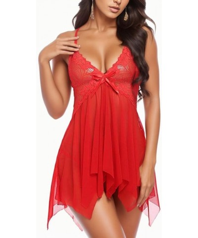 Lingerie for Women Womens Lace Lingeries Chemise Sexy V Neck Mesh Nightgown Sleepwear Boudoir Outfits Teddy Nightdress Red $4...