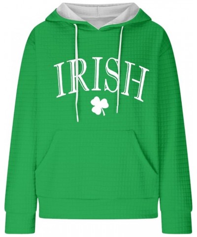 St Patricks Day Hoodies for Women Waffle Plaid Casual Oversized Shamrock Sweatshirt Irish Flag Hoodie Pullover D-green $14.62...