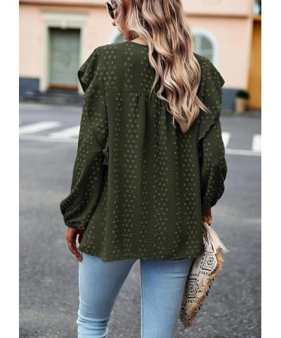 Women's Long Sleeve Blouses Ruffle Swiss Dot Crochet Loose Fit 2023 Fall Tunic Dressy Casual Tops Army Green $13.81 Tops