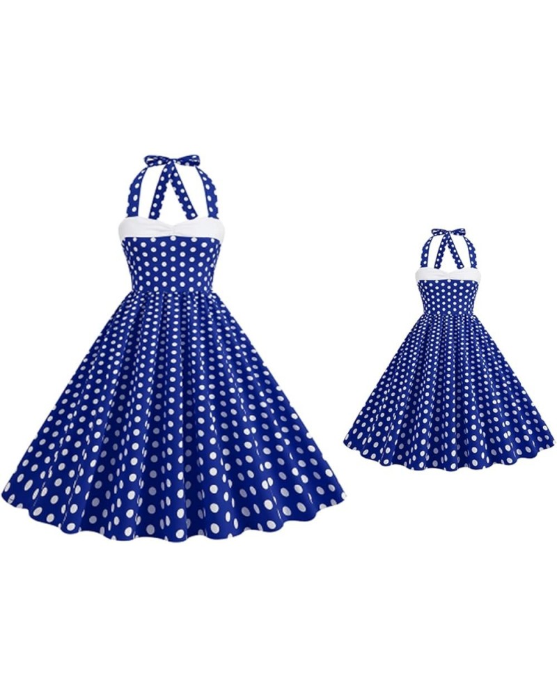 Mommy and Me Matching Dresses Vintage Polka Dot 1950s Rockabilly Audrey Swing Dress Cocktail Mom Daughter Matching Outfits Bl...