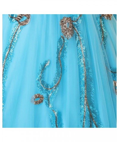 Sequined Pearl Off Shoulder Ball Prom Dress Floor Lenght Tulle Quinceanera Dresses Formal Princess Ball Prom Dress Sky Blue $...