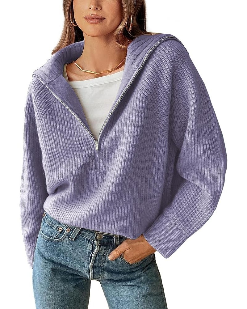 Women’s Casual Long Sleeve Half Zip Pullover Sweaters Solid V Neck Collar Ribbed Knitted Loose Slouchy Jumper Tops Solid Grey...