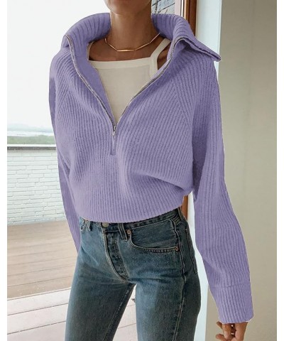 Women’s Casual Long Sleeve Half Zip Pullover Sweaters Solid V Neck Collar Ribbed Knitted Loose Slouchy Jumper Tops Solid Grey...