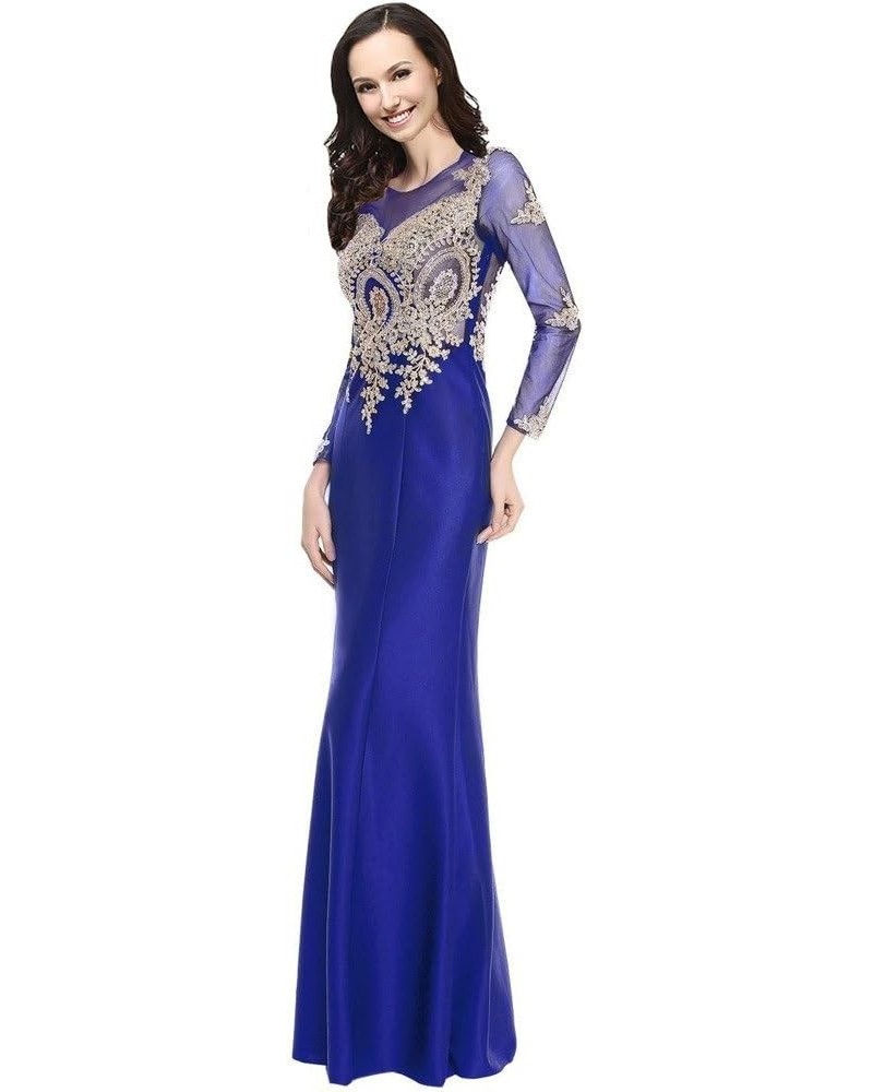 Sheer Long Sleeves Crystals Vintage Gold Lace Mermaid Prom Evening Dresses Royal Blue2 $56.87 Dresses