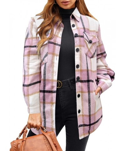 Plaid Jackets for Women Flannel Quilted Shacket Coats Oversized Button Down Shirts Jacket Mauve Plaid $27.83 Jackets