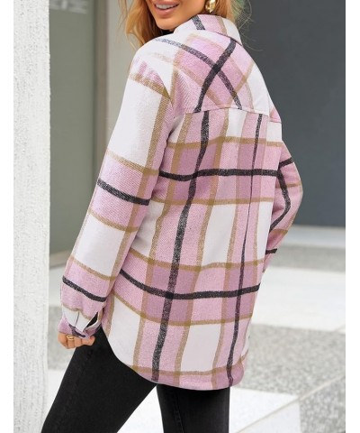 Plaid Jackets for Women Flannel Quilted Shacket Coats Oversized Button Down Shirts Jacket Mauve Plaid $27.83 Jackets