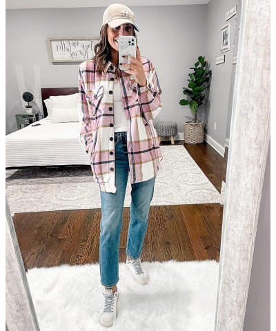 Plaid Jackets for Women Flannel Quilted Shacket Coats Oversized Button Down Shirts Jacket Mauve Plaid $27.83 Jackets