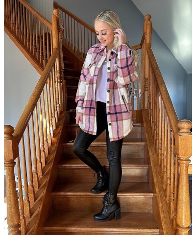 Plaid Jackets for Women Flannel Quilted Shacket Coats Oversized Button Down Shirts Jacket Mauve Plaid $27.83 Jackets