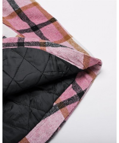 Plaid Jackets for Women Flannel Quilted Shacket Coats Oversized Button Down Shirts Jacket Mauve Plaid $27.83 Jackets