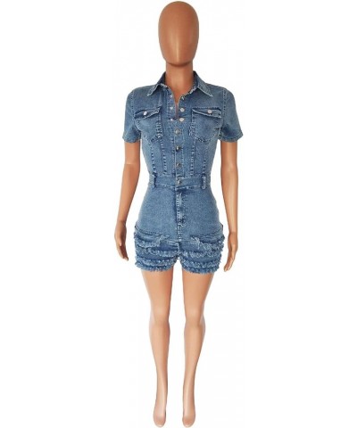 Women's Sexy Button Down Slim Fit Denim Long Jumpsuit Playsuit Lapel Full length Jeans Rompers Overalls Shorts Blue-24505 $29...