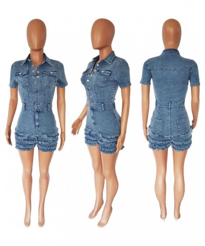 Women's Sexy Button Down Slim Fit Denim Long Jumpsuit Playsuit Lapel Full length Jeans Rompers Overalls Shorts Blue-24505 $29...